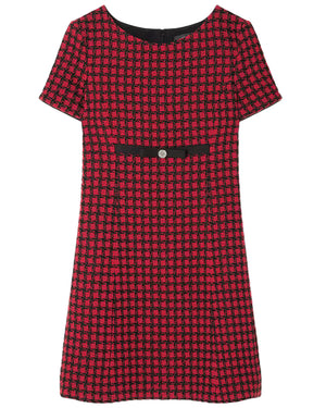 Red and Black Windowpane Tweed Dress