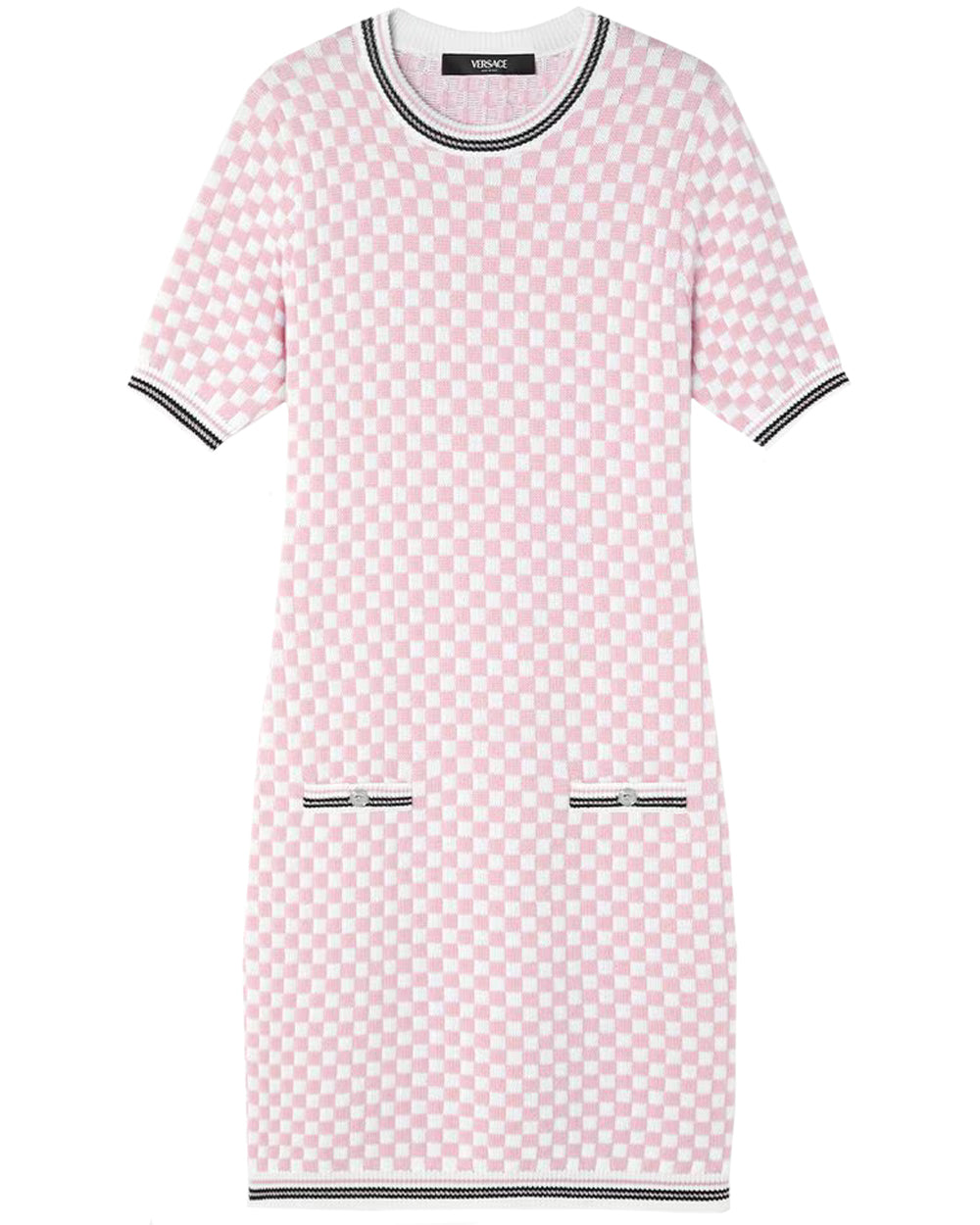 Pink Knit Jacquard Check Dress