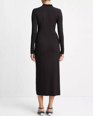 Black Ruched Turtleneck Dress