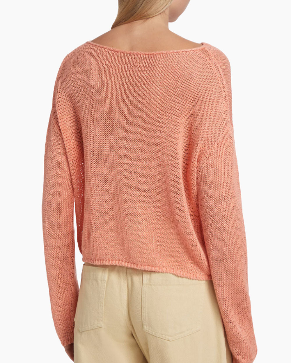 Coral Linen Cord Drop Should Pullover