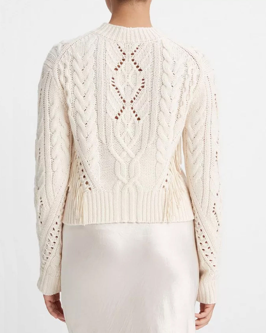 Cream Fringe Cable Knit Sweater