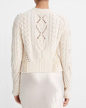 Cream Fringe Cable Knit Sweater