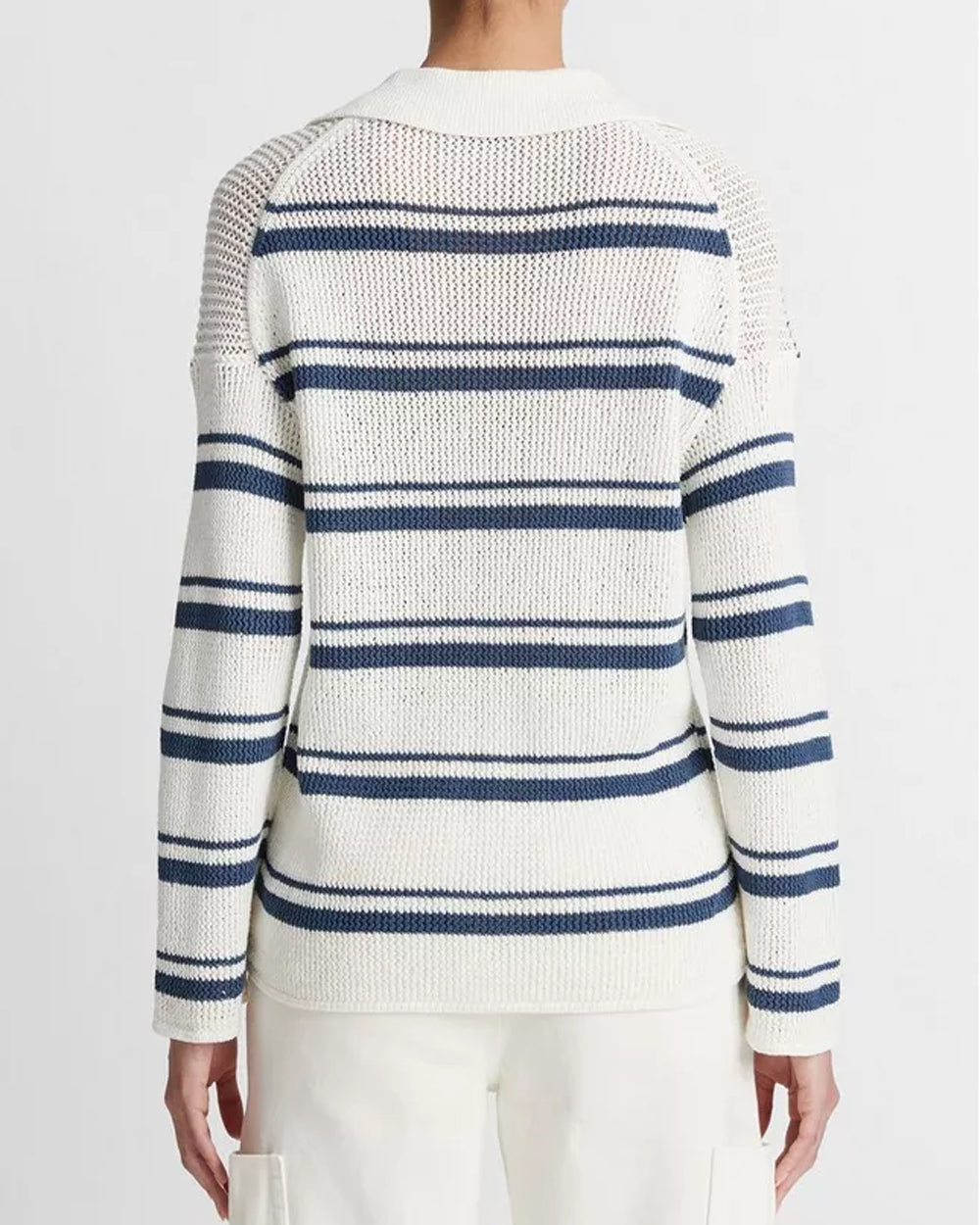 Off White Stripe Ribbed Polo Pullover