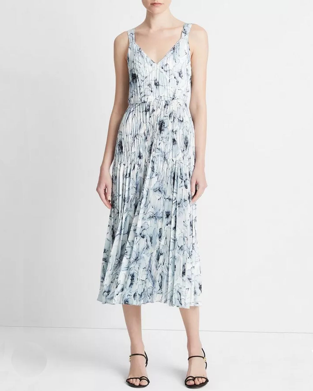Pale Azure Washed Lily Pleated Slip Dress