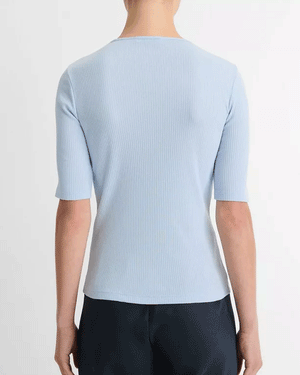 Porcelain Blue Rib Elbow Sleeve Crew