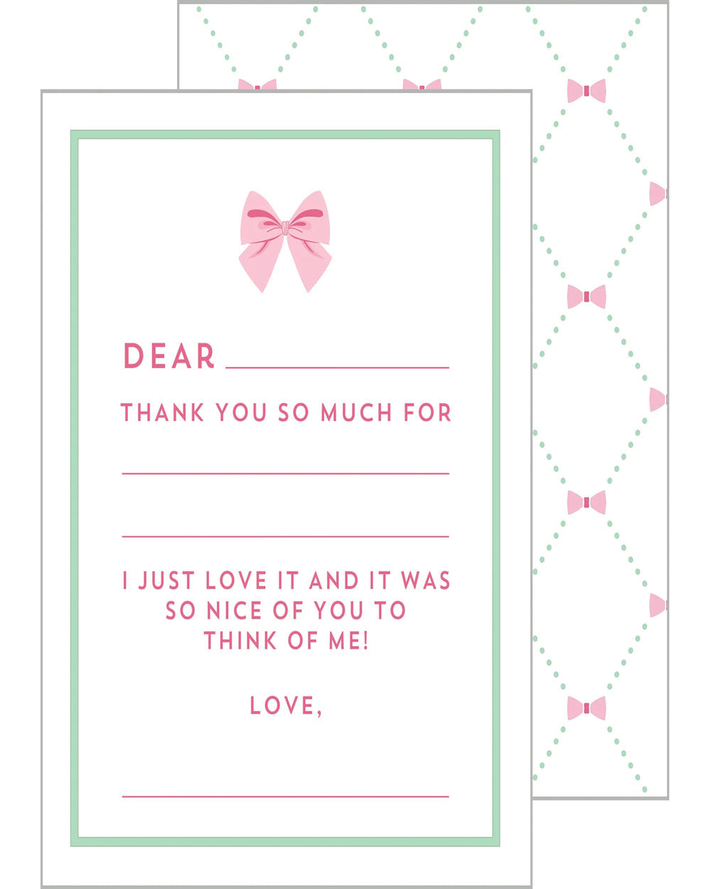 Pink Bows Fill In Blank Notecards
