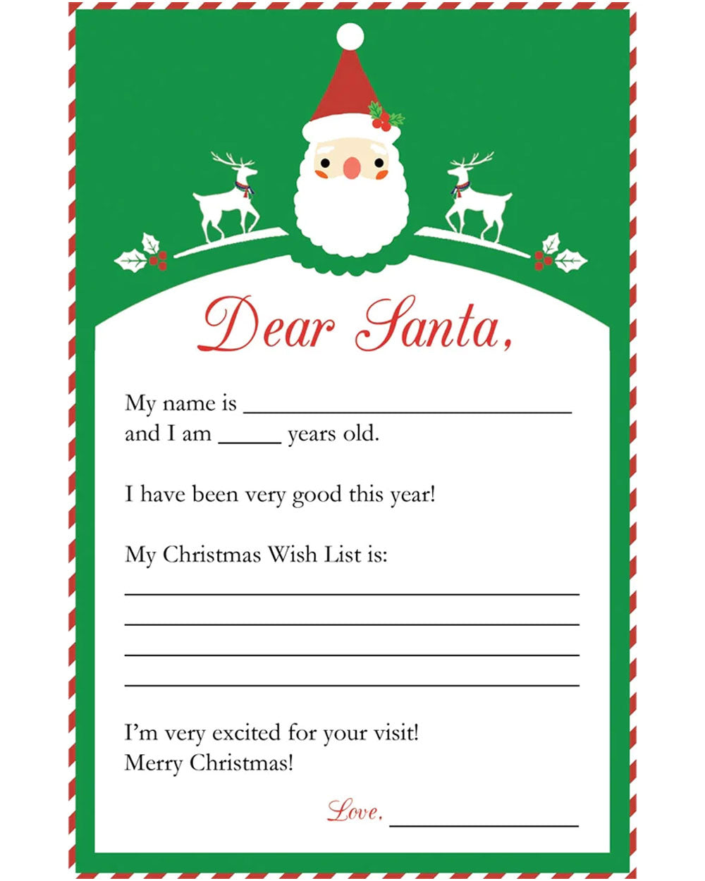 Dear Santa Fill in the Blank Cards