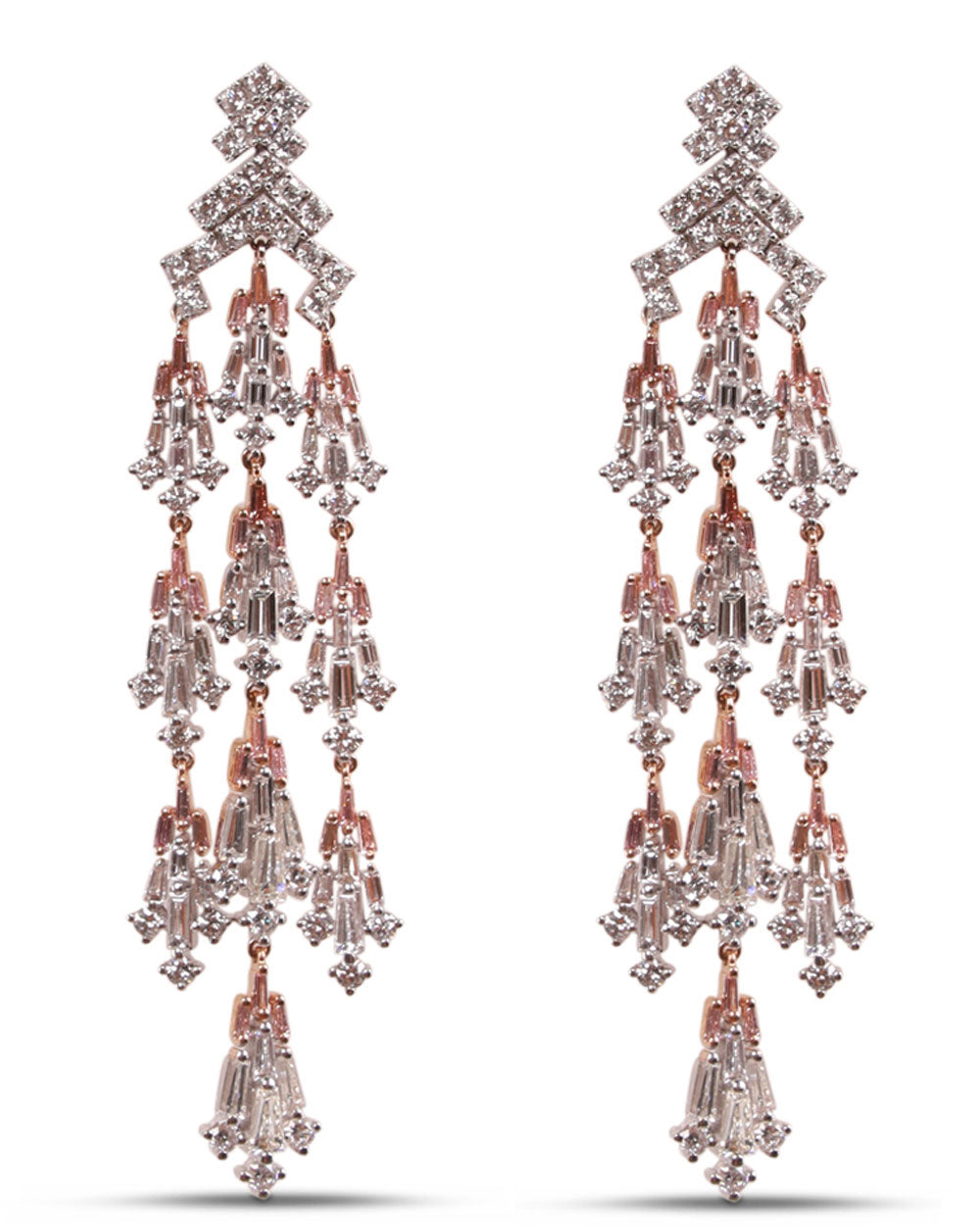 Fancy Pink and White Diamond Chandelier Earrings