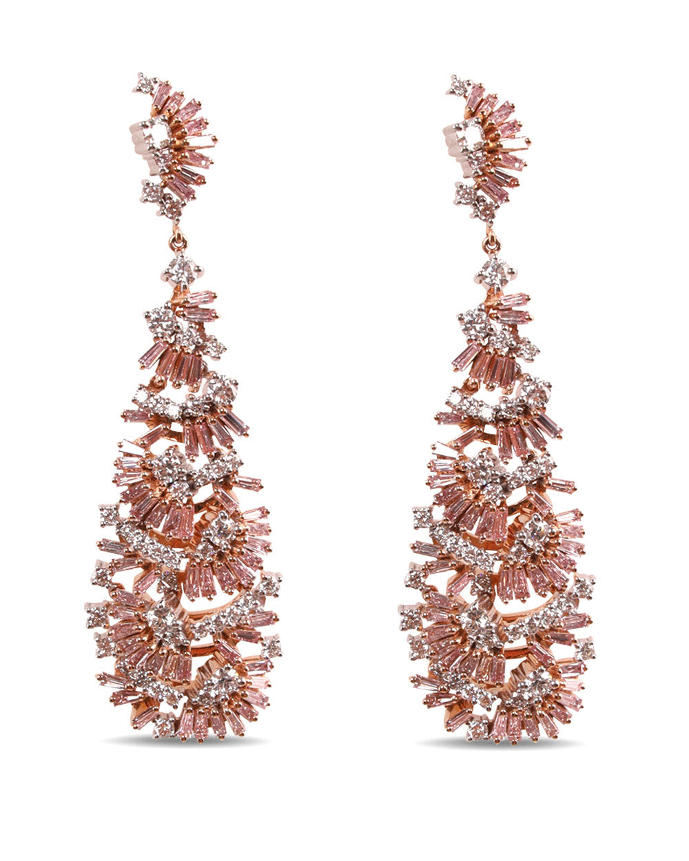 Pink and White Diamond Cluster Earrings