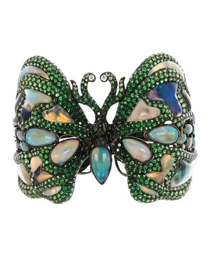 Opal and Diamond Butterfly Cuff Bracelet