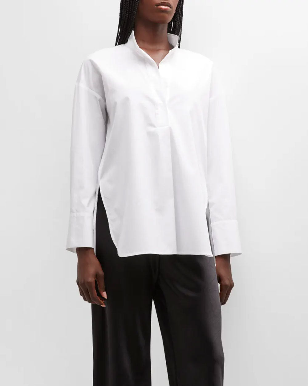 Off White Placket Stand Collar Shirt