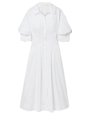 White Pintuck Midi Dress