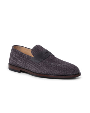Woven Suede Penny Loafer in Seal Grey