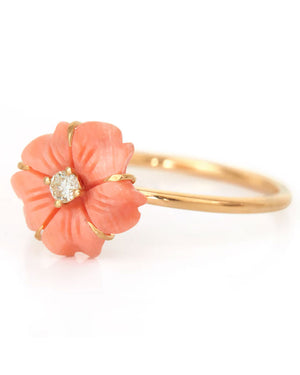 Coral Mini Flower Diamond Ring