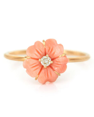 Coral Mini Flower Diamond Ring