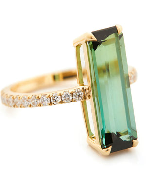 Green Tourmaline and Diamond Bar Ring