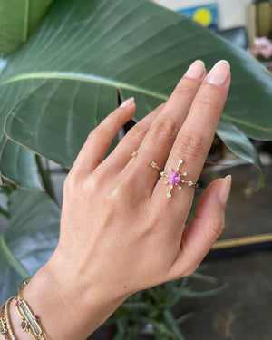 Pink Sapphire and Diamond Starburst Ring