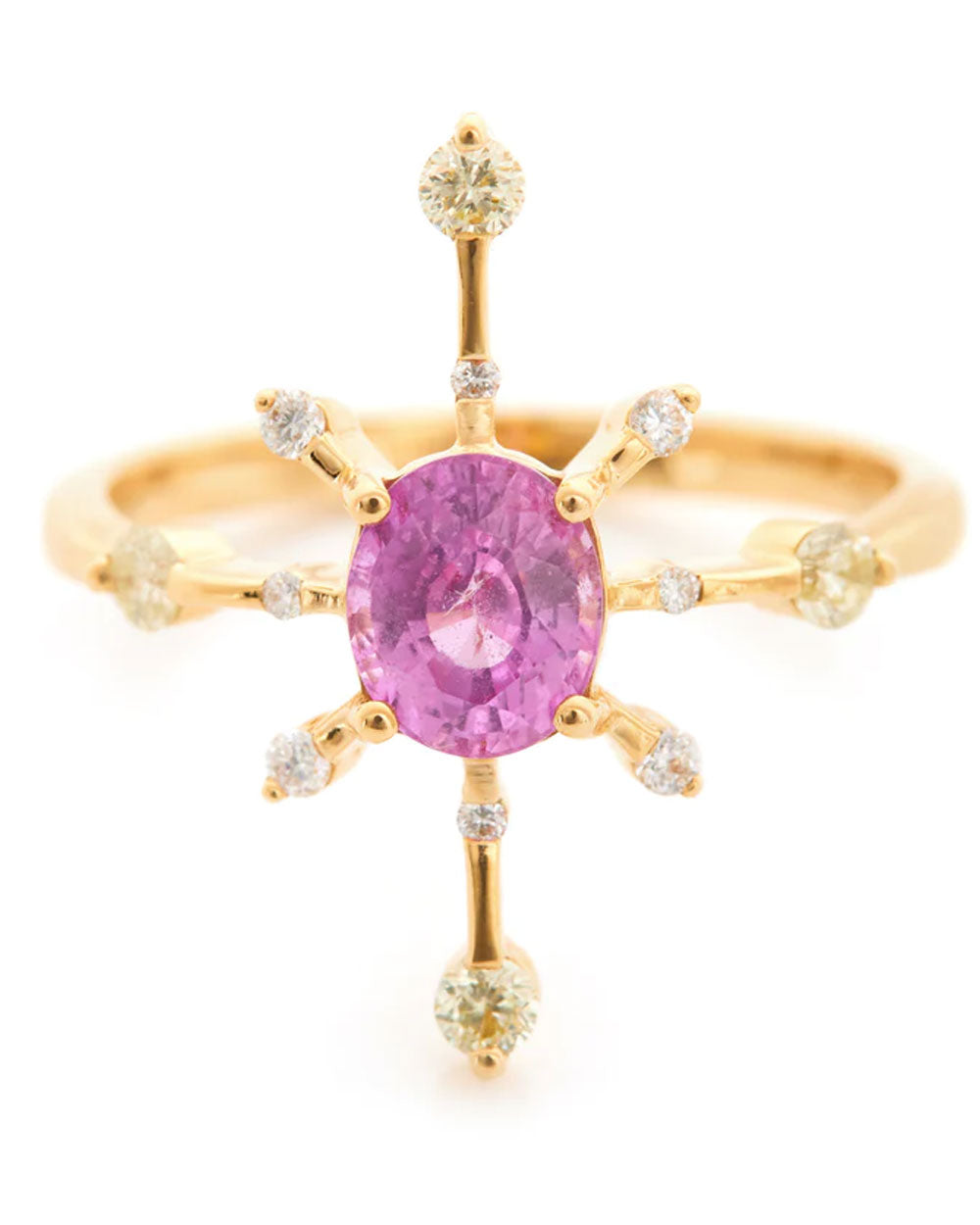 Pink Sapphire and Diamond Starburst Ring
