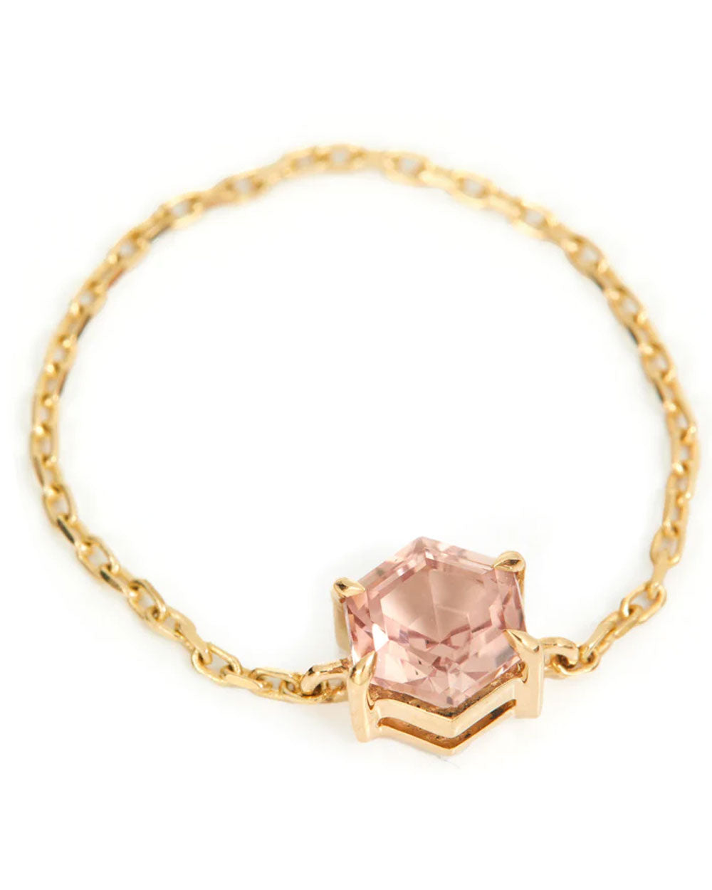 Pink Tourmaline Hexagon Chain Ring
