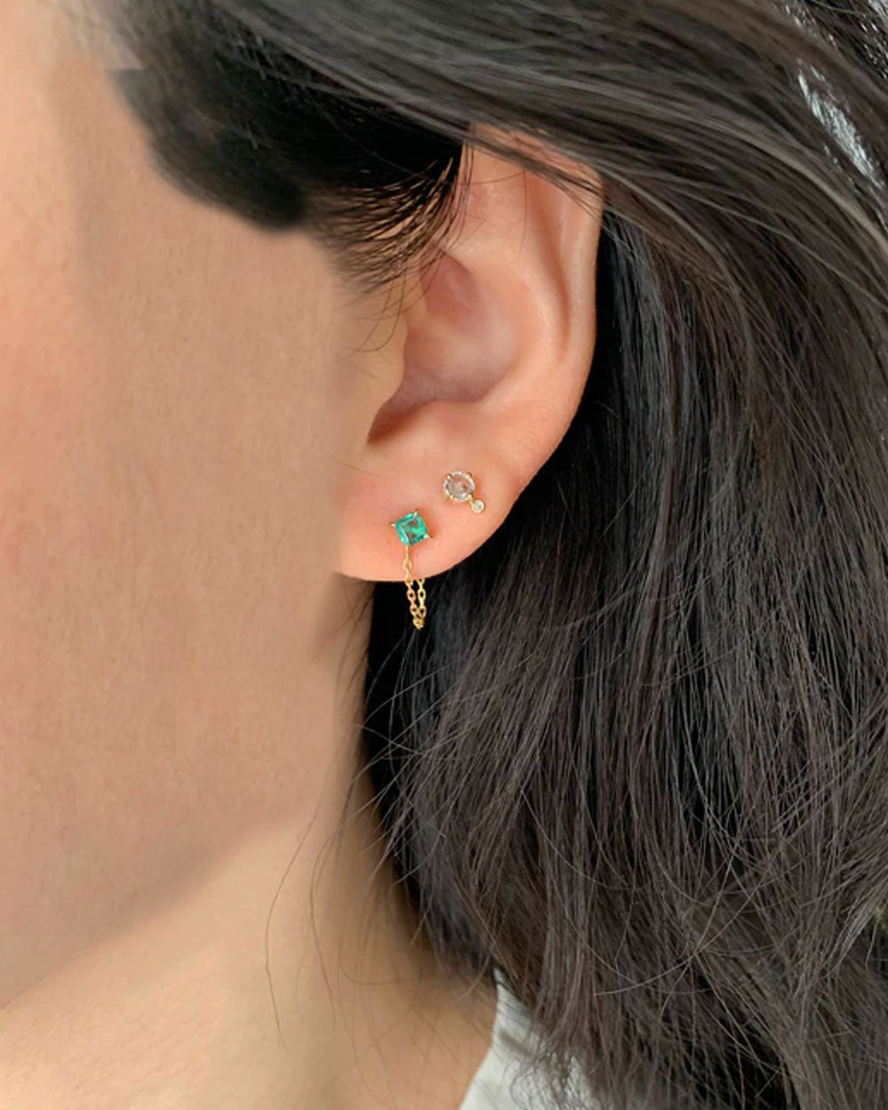 Single Emerald Chain Earring