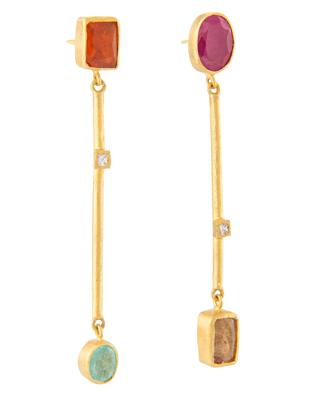 Gold Gemstone and Diamond Bar Reyna Earrings