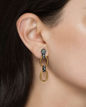 Gold and Gilver Diamond Link Rachel Earrings