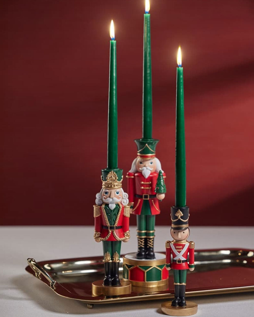 Nutcracker Small Taper Holder in Red and Green