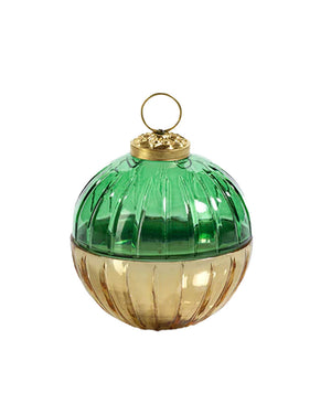 Green & Gold Etched Glass Ornament Ball Candle