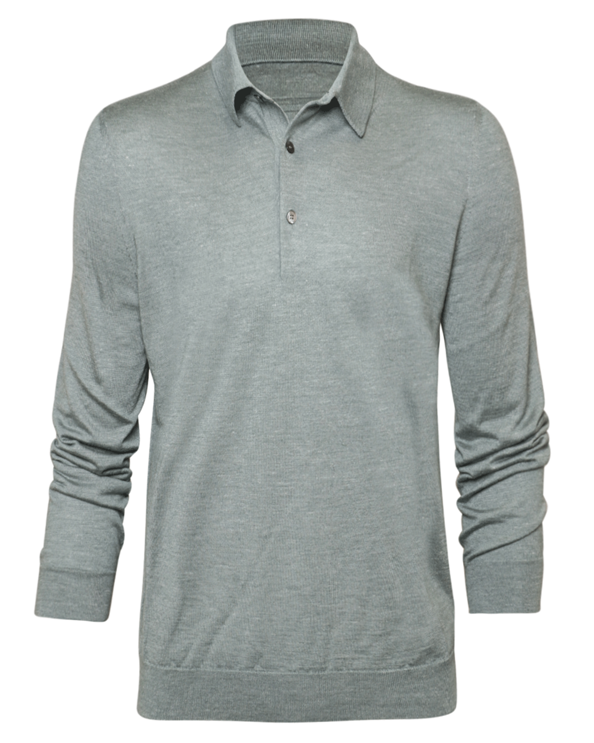 Sage Green Flamed Silk and Cashmere Blend Long Sleeve Polo