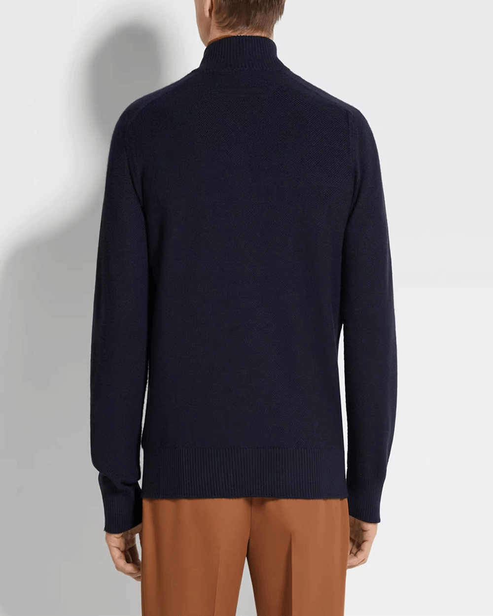 Textured Navy Full Zip Sweater