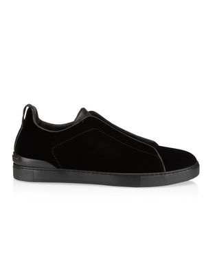 Velvet Low Top Triple Stitch Sneaker in Black