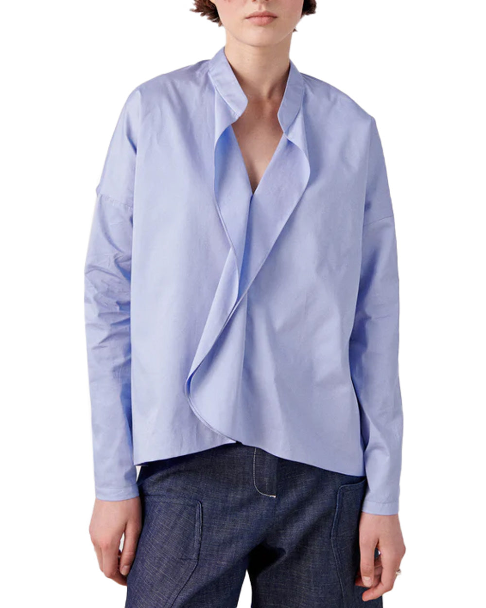 Chambray Blue Cotton Long Sleeve Fin Gaban Shirt