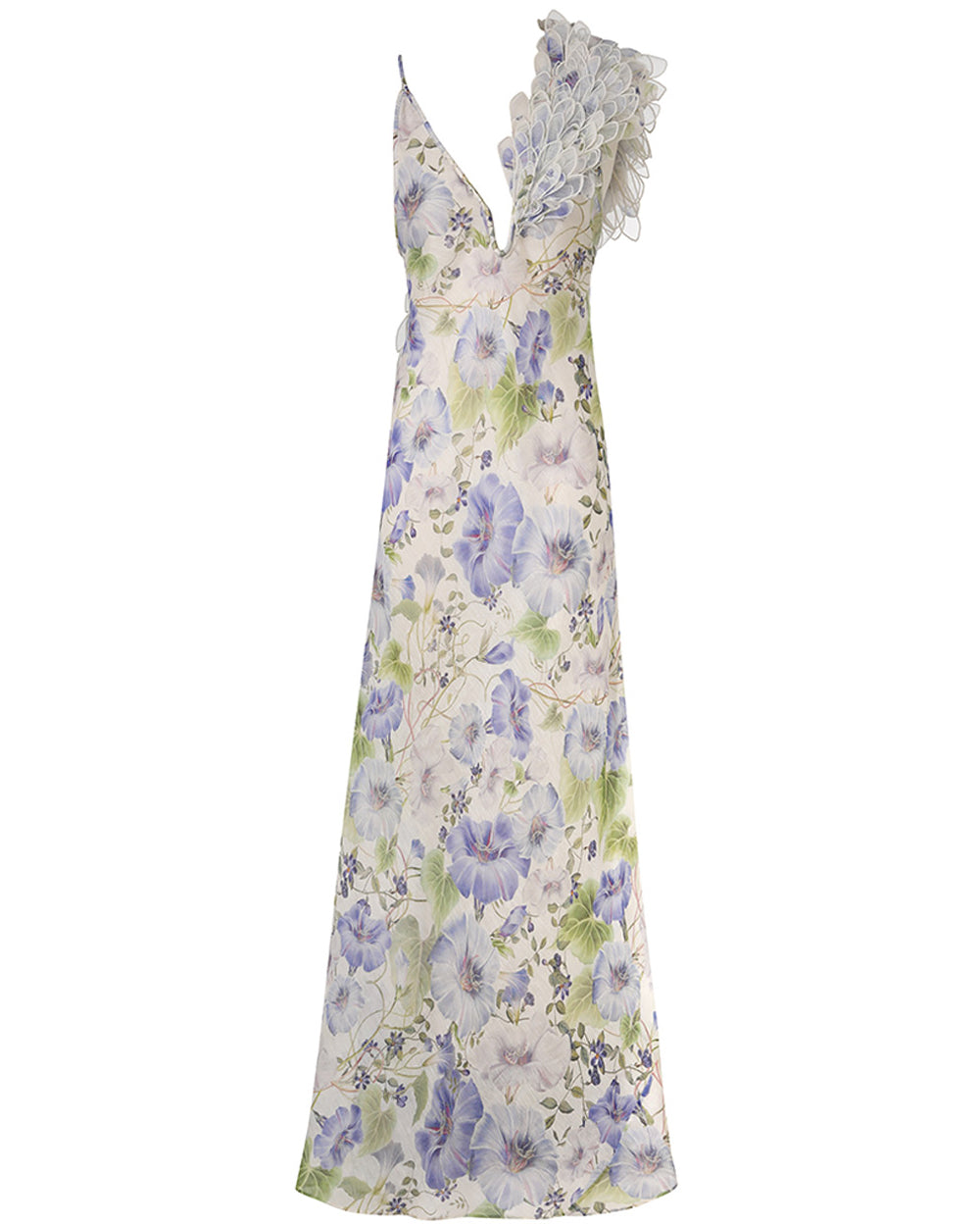 Blue Floral Natura Feather Slip Gown