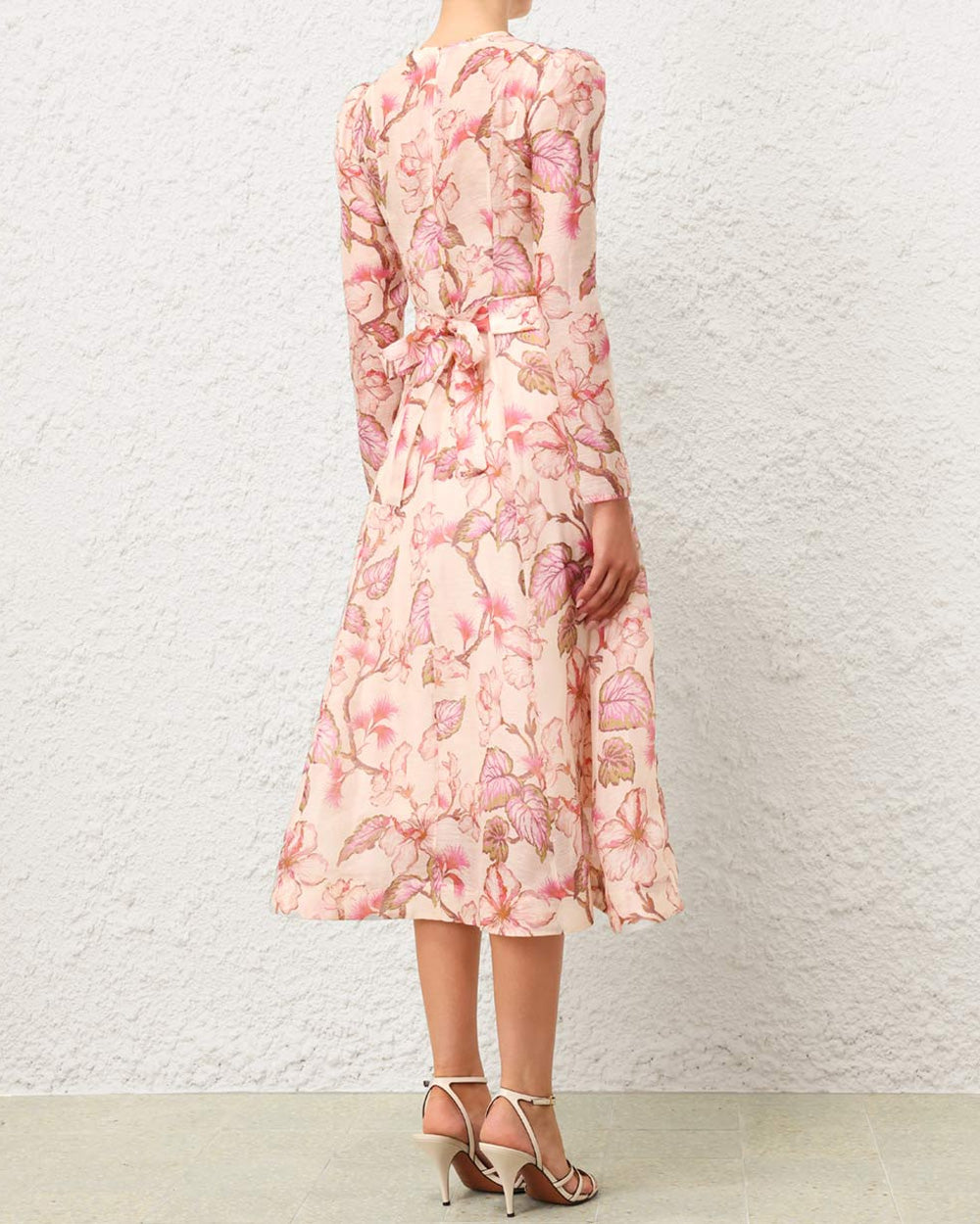 Coral Hibiscus Floral Matchmaker Long Sleeve Midi Dress