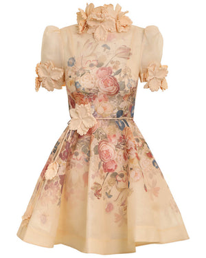 Cream Morisot Print Luminosity Liftoff Flower Mini Dress