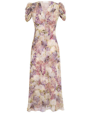 Dreamy Floral Lyrical Gather Sleeve Midi Dress