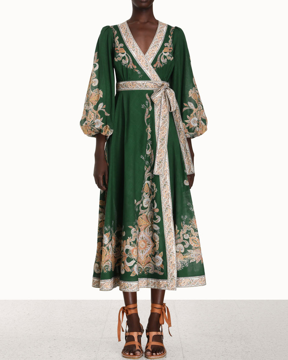 Emerald Paisley Devi Wrap Midi Dress