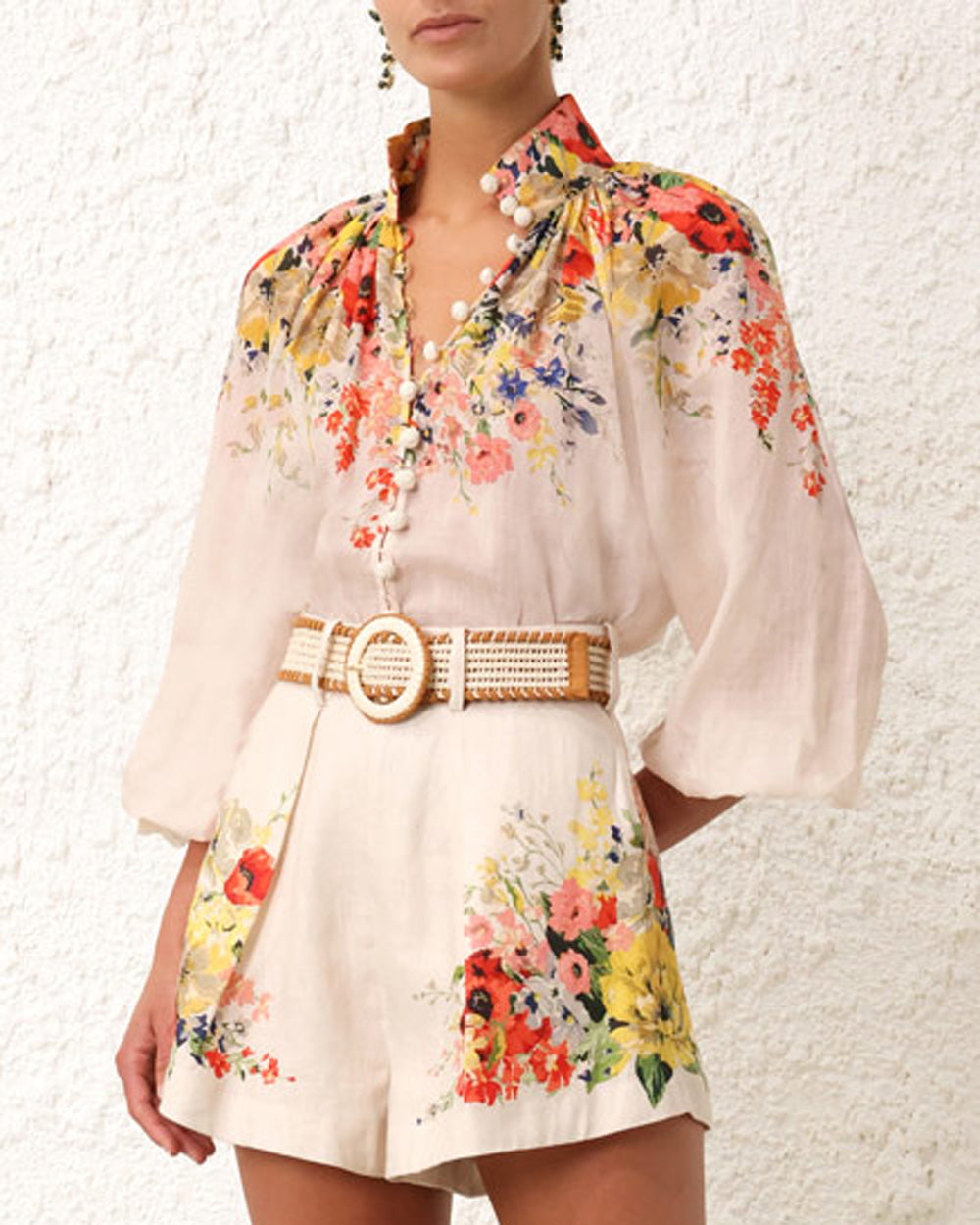 Ivory Floral Alight Billow Blouse