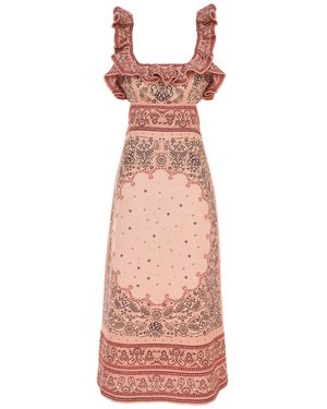 Pink Bandana Matchmaker Ruffle Neck Midi Dress