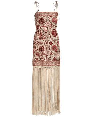 Sepia Floral Vitali Fringe Midi Dress
