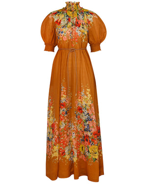 Tan Floral Alight Swing Maxi Dress