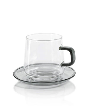Baglioni Glass Tea and Coffee Cup with Saucer in Grey