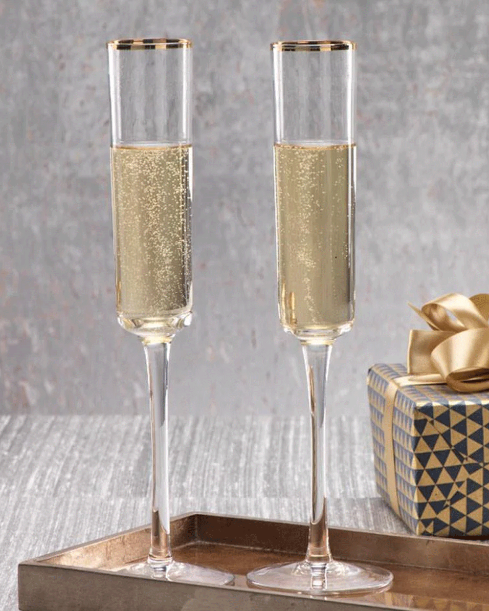 Optic Champagne Flute with Gold Rim