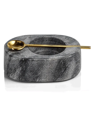 Tuscan Marble Salt and Pepper Bowl with Gold Spoon