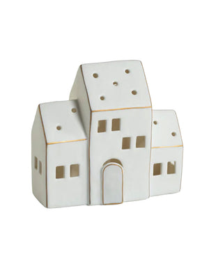 Zermatt Led Porcelain House Large- Matte White with Gold Trim