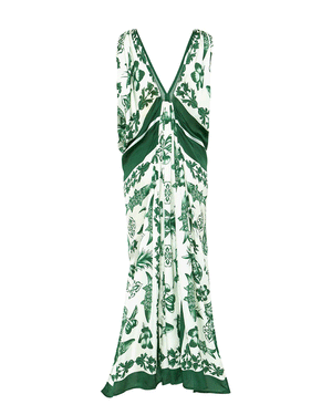 Ivory and Emerald Green Hand Draped Gown