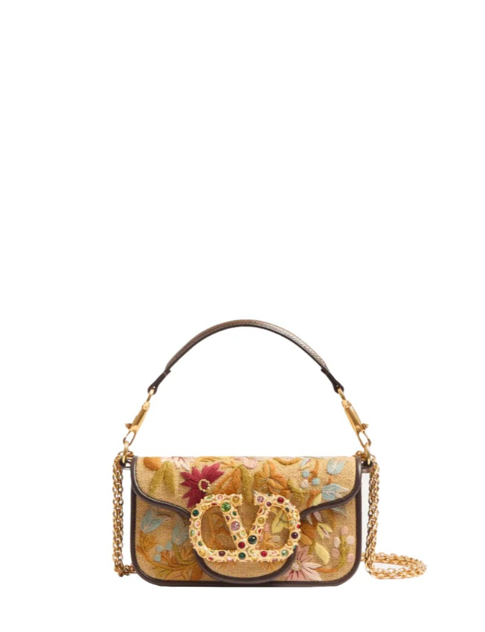 Small Loco Floral Embroidered Shoulder Bag in Brown Multicolor