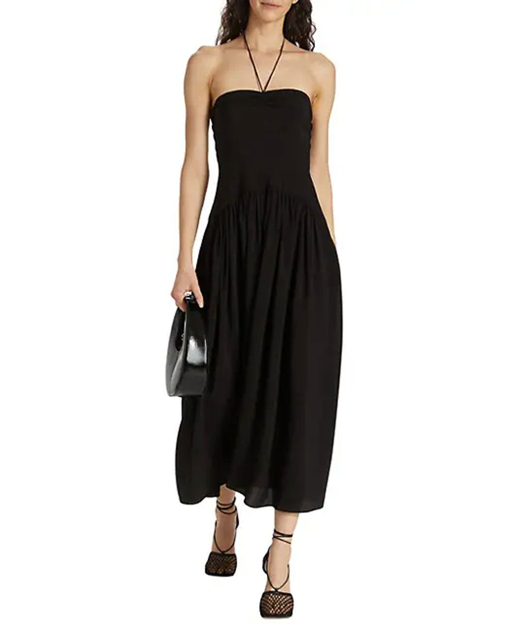 Black Ruched Halter Neck Dress