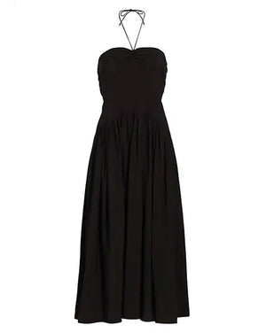 Black Ruched Halter Neck Dress