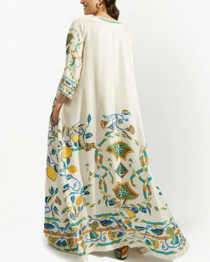 Silk Twill Lemon Print Muumuu Dress
